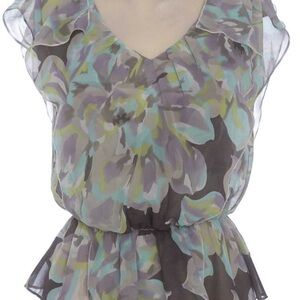 LOFT Floral Chiffon Peplum Top in Gray and Aqua